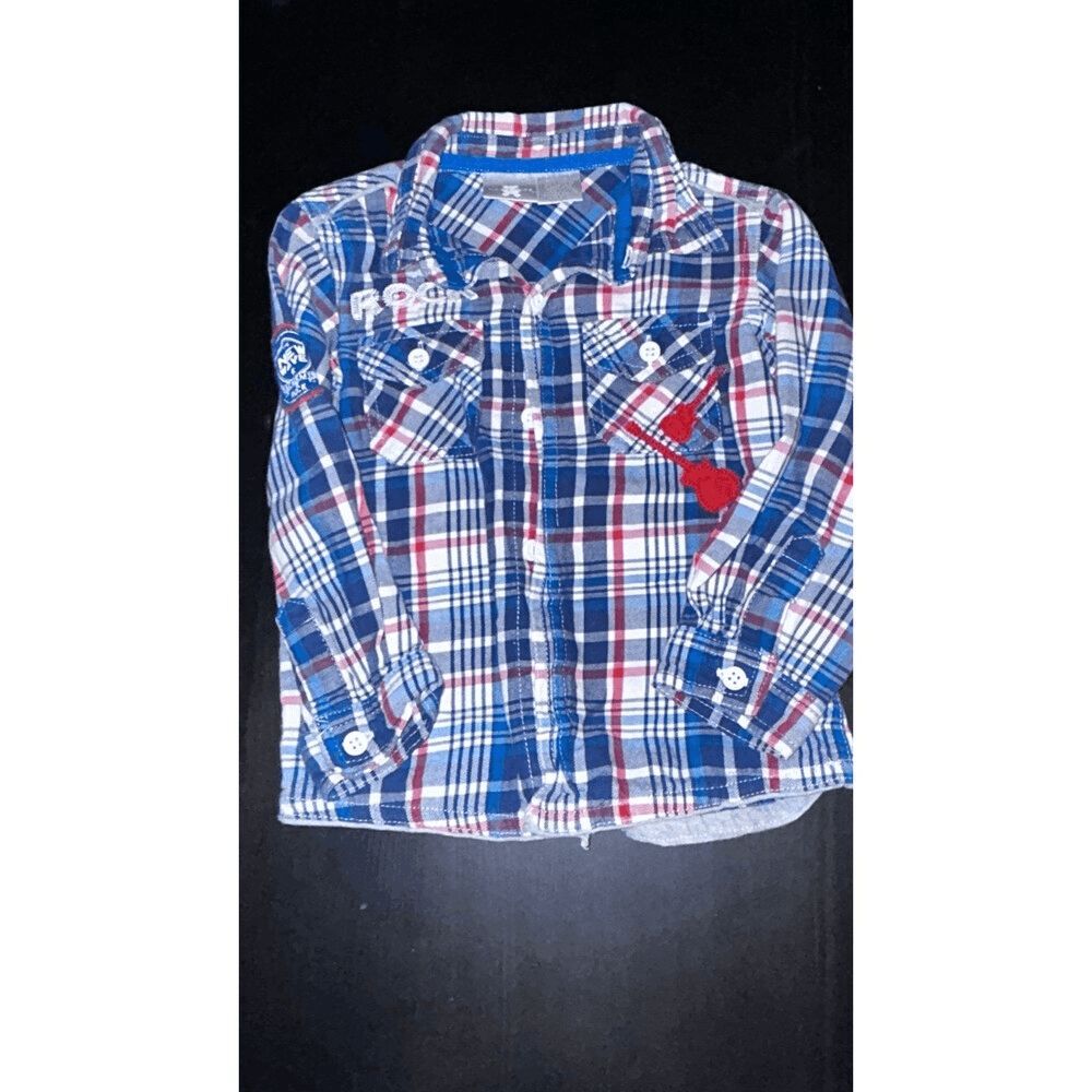 Koala kids plaid blue dress shirt long sleeve boys 24m